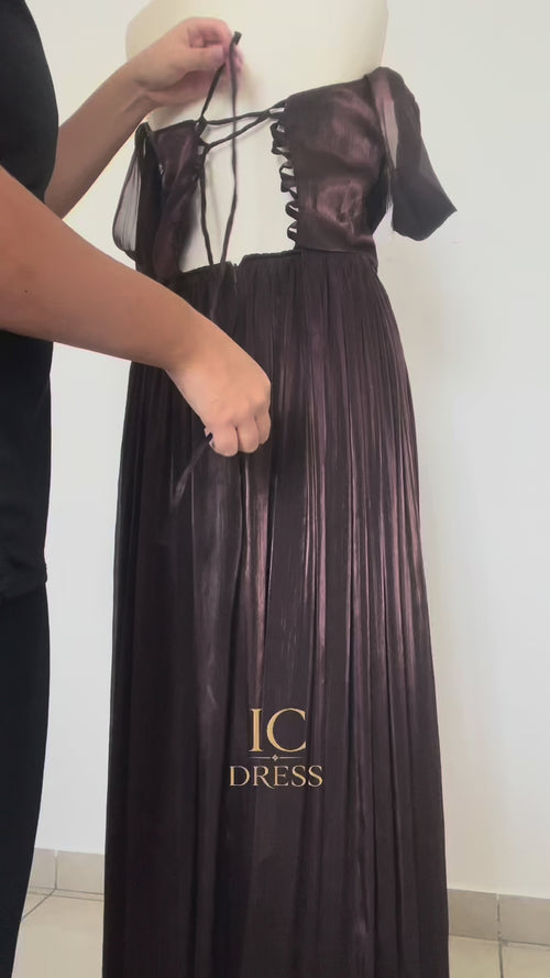 Robe marron chocolat amelia decollé 