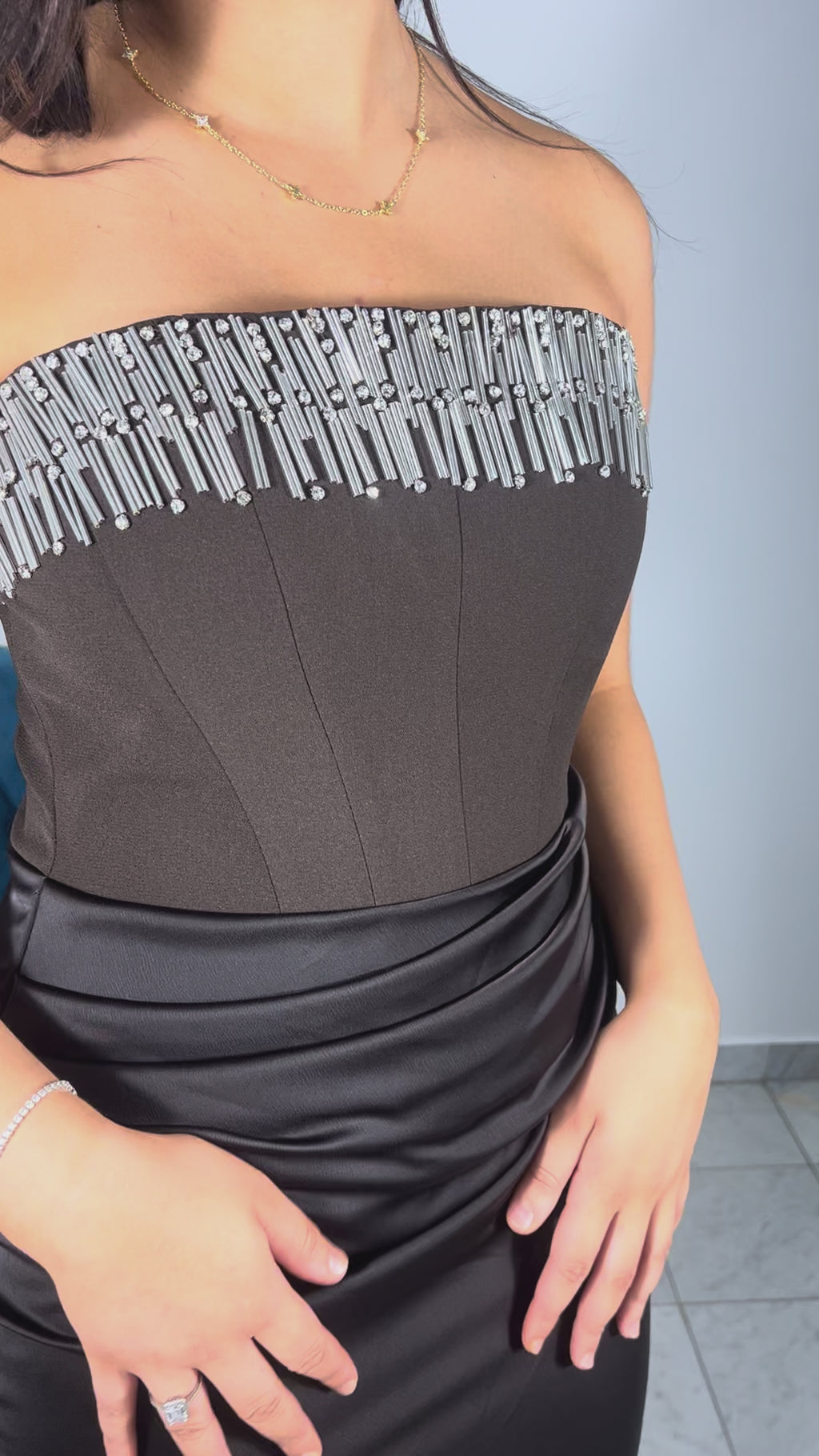 Robe Bianca – Robe de soirée marron bustier satinée